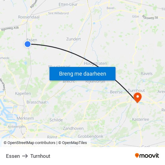 Essen to Turnhout map