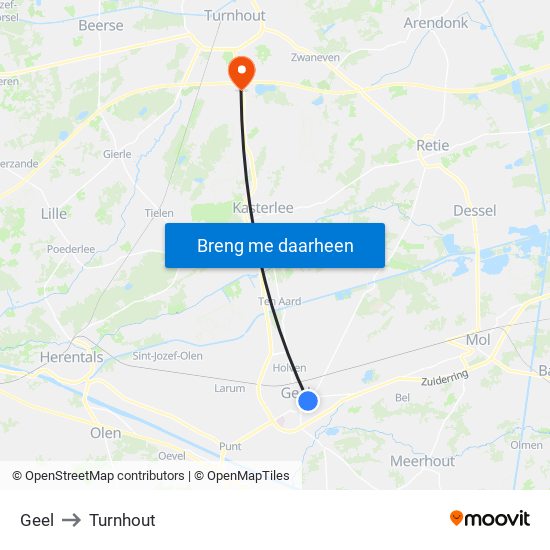 Geel to Turnhout map