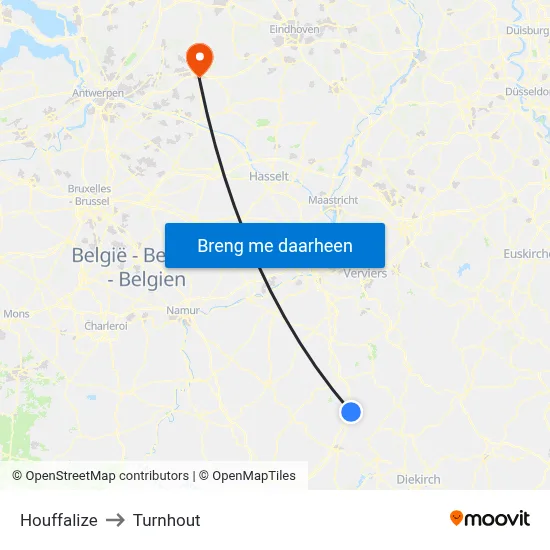 Houffalize to Turnhout map