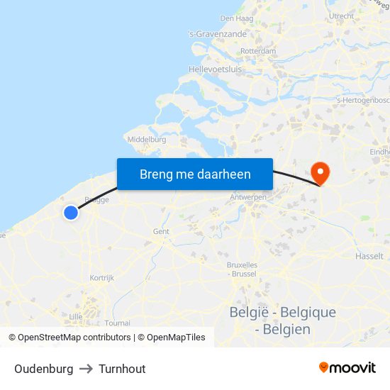 Oudenburg to Turnhout map