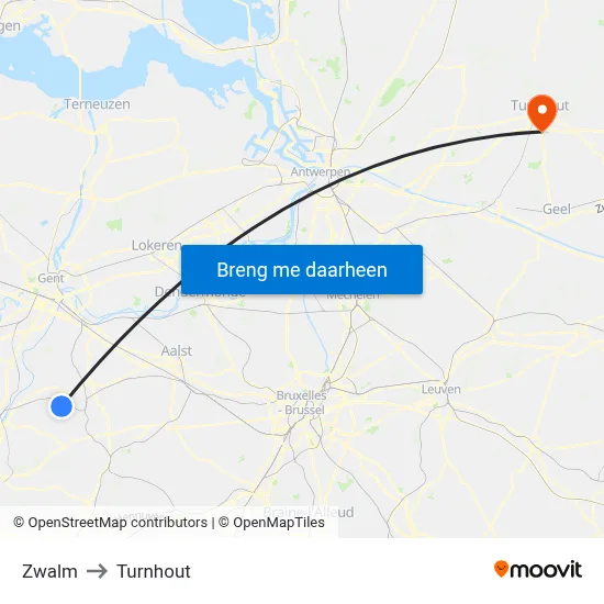 Zwalm to Turnhout map