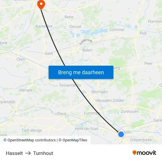 Hasselt to Turnhout map