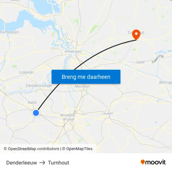 Denderleeuw to Turnhout map