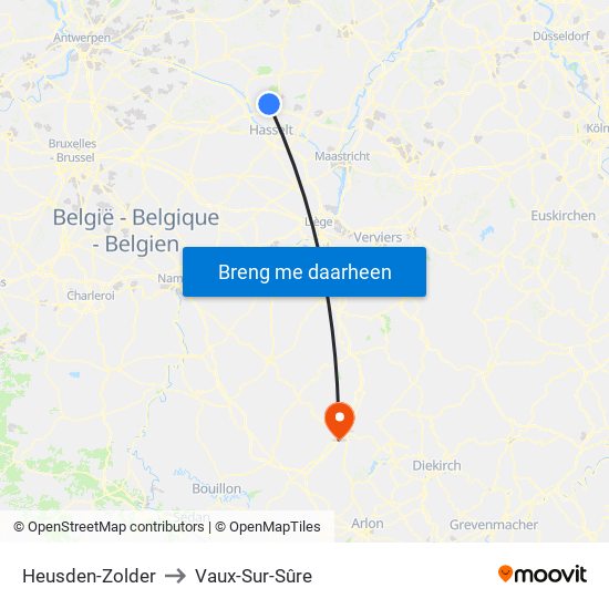 Heusden-Zolder to Vaux-Sur-Sûre map