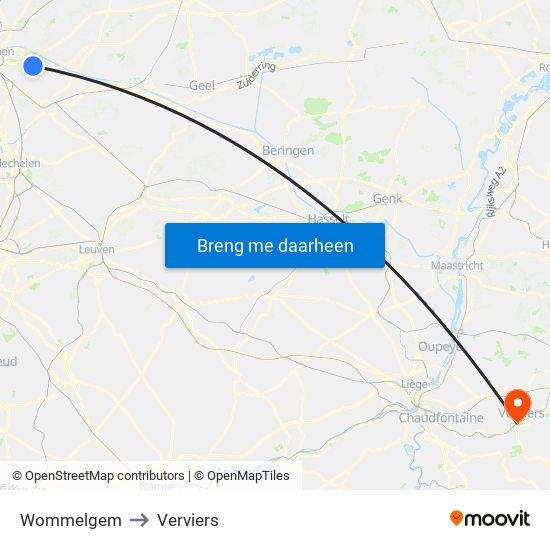 Wommelgem to Verviers map