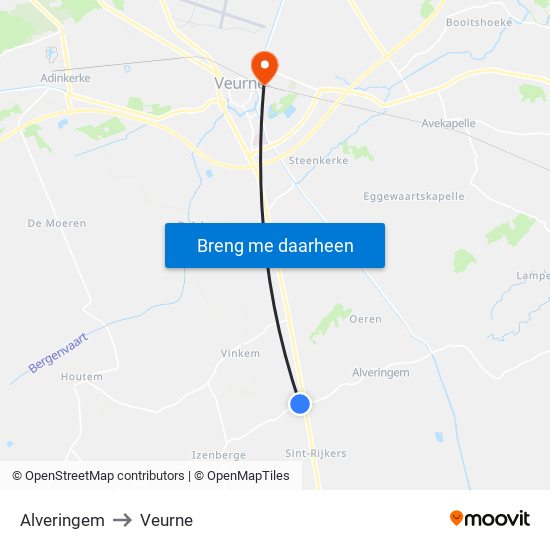 Alveringem to Veurne map