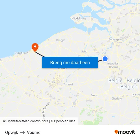Opwijk to Veurne map