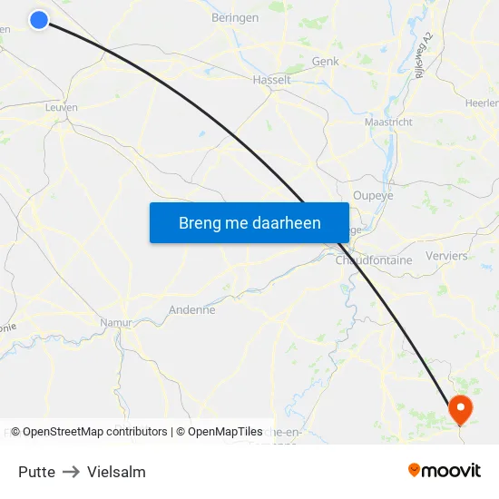 Putte to Vielsalm map