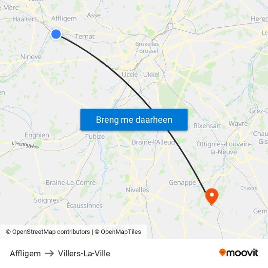 Affligem to Villers-La-Ville map