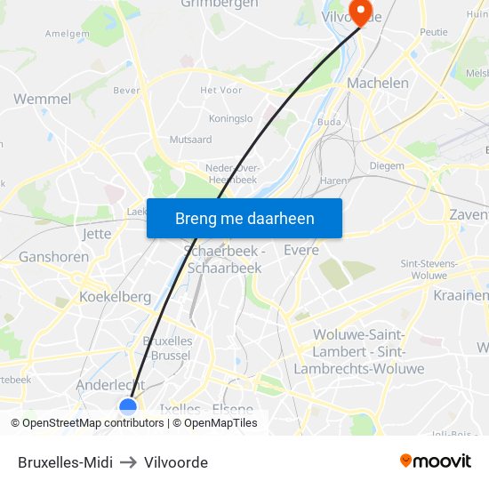 Bruxelles-Midi to Vilvoorde map