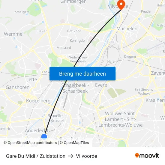 Gare Du Midi / Zuidstation to Vilvoorde map