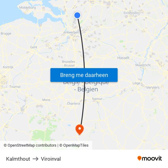 Kalmthout to Viroinval map