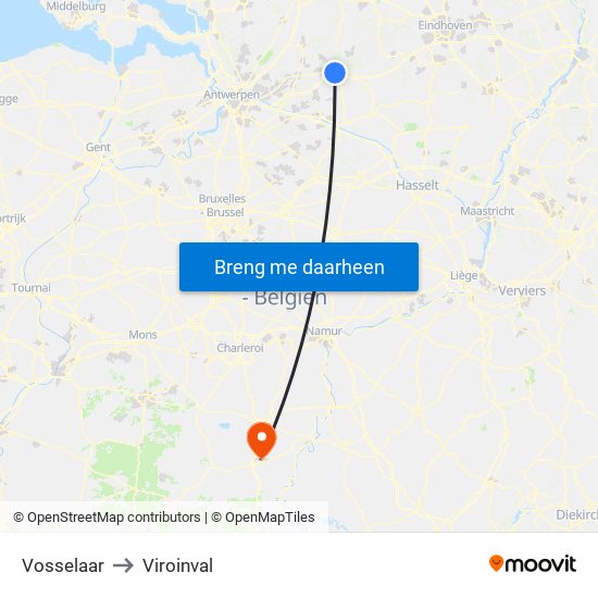 Vosselaar to Viroinval map