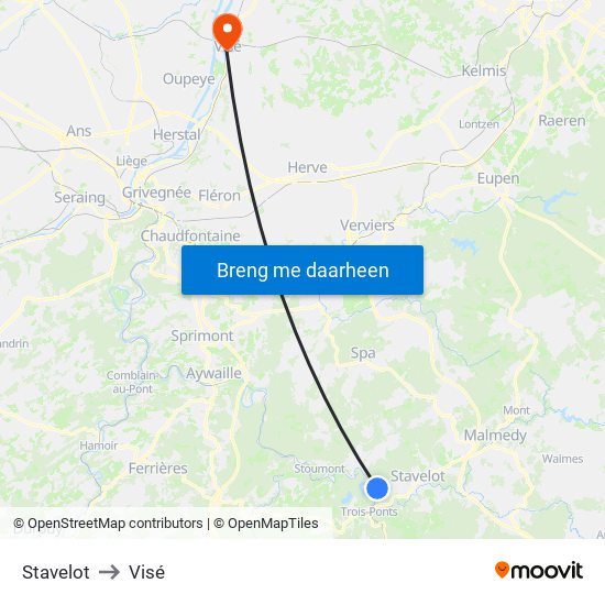 Stavelot to Visé map