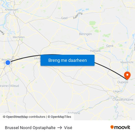 Brussel Noord Opstaphalte to Visé map