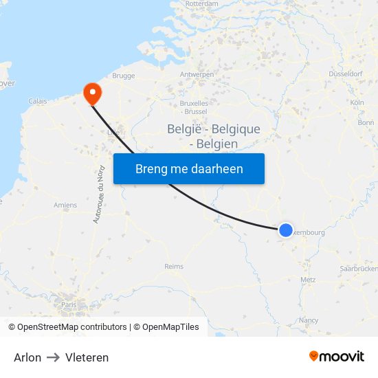 Arlon to Vleteren map