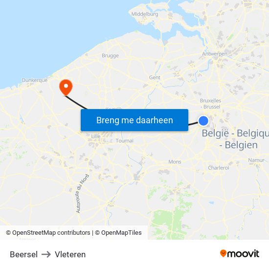 Beersel to Vleteren map