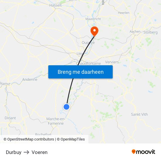 Durbuy to Voeren map