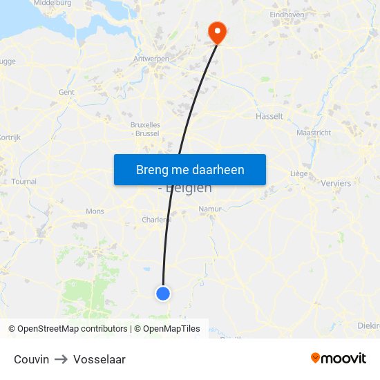 Couvin to Vosselaar map