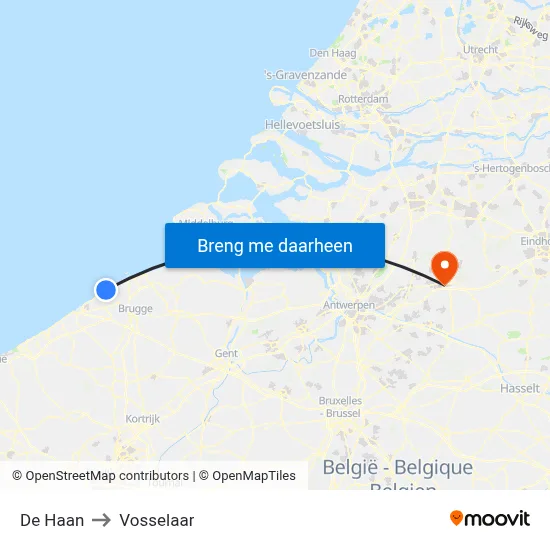 De Haan to Vosselaar map