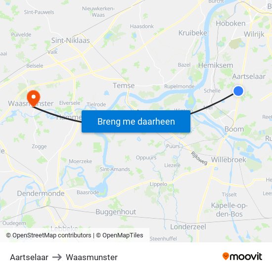 Aartselaar to Waasmunster map