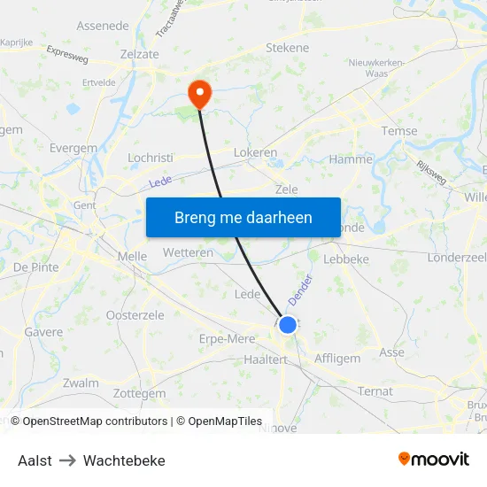 Aalst to Wachtebeke map
