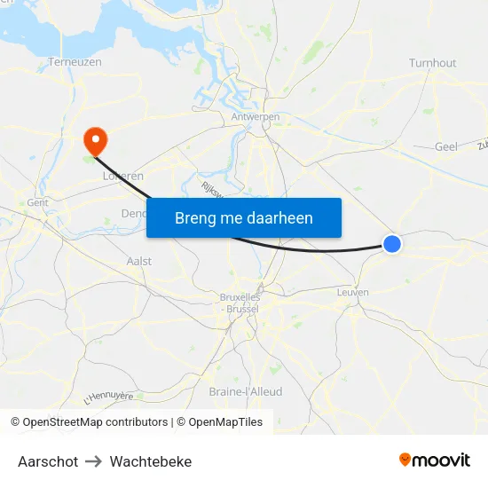 Aarschot to Wachtebeke map