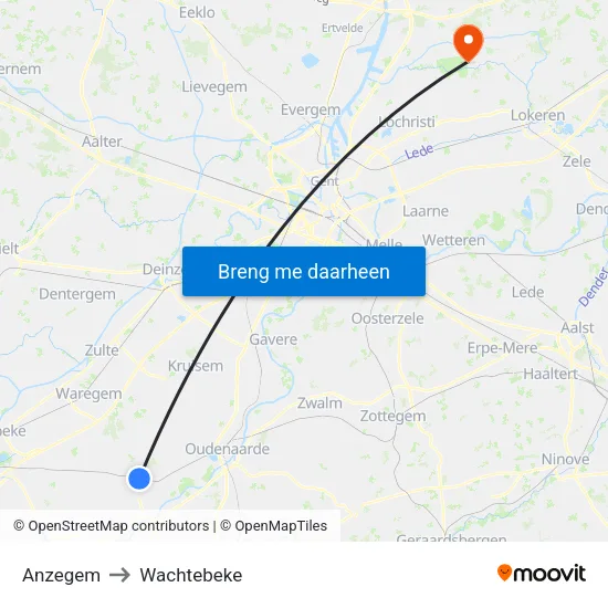 Anzegem to Wachtebeke map