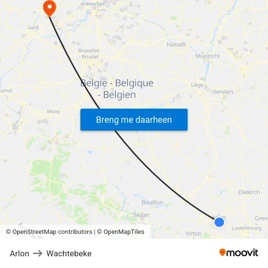 Arlon to Wachtebeke map