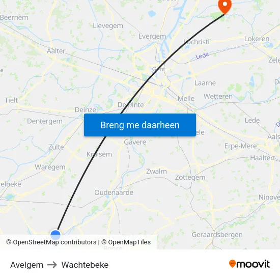Avelgem to Wachtebeke map