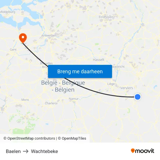 Baelen to Wachtebeke map