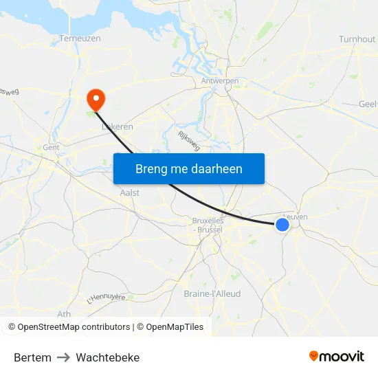 Bertem to Wachtebeke map