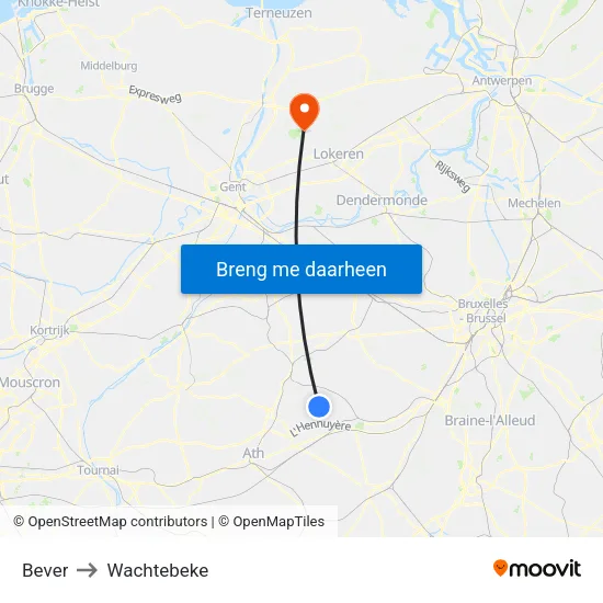 Bever to Wachtebeke map