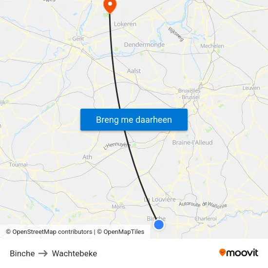 Binche to Wachtebeke map