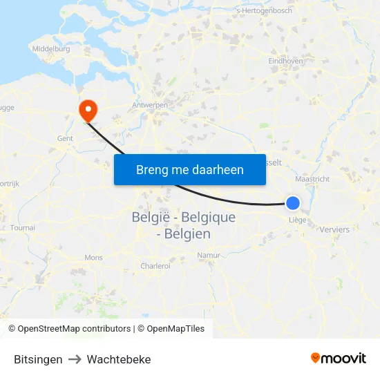 Bitsingen to Wachtebeke map