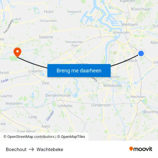 Boechout to Wachtebeke map