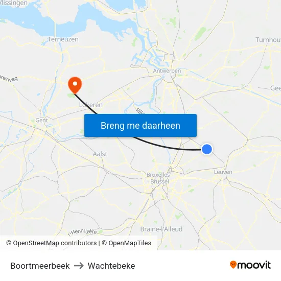 Boortmeerbeek to Wachtebeke map