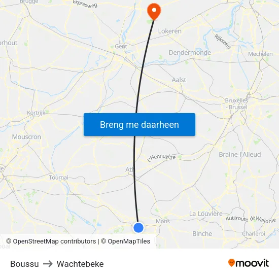 Boussu to Wachtebeke map