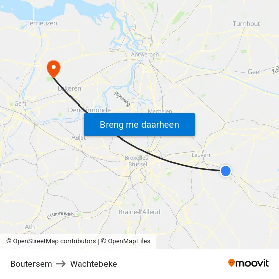 Boutersem to Wachtebeke map