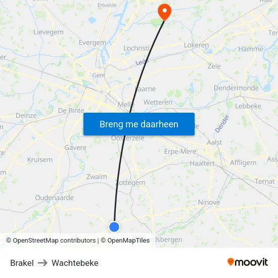 Brakel to Wachtebeke map