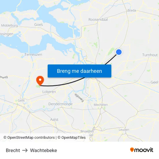 Brecht to Wachtebeke map
