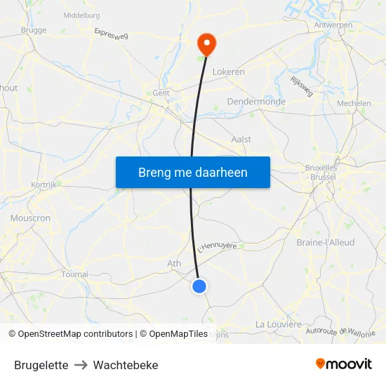 Brugelette to Wachtebeke map