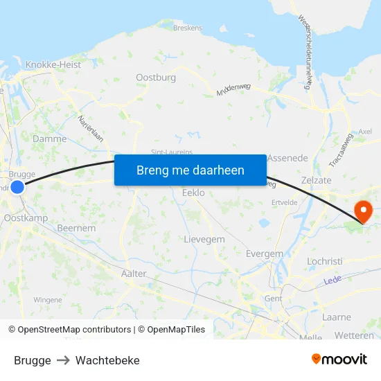 Brugge to Wachtebeke map