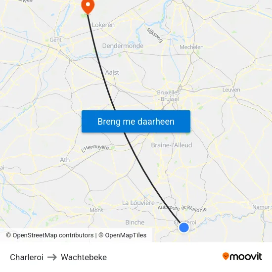 Charleroi to Wachtebeke map