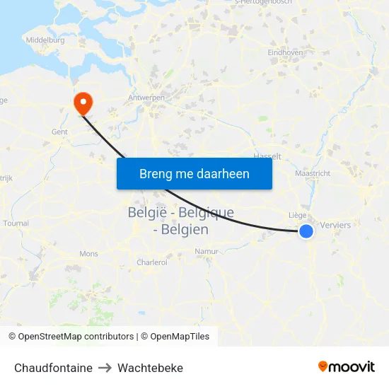 Chaudfontaine to Wachtebeke map