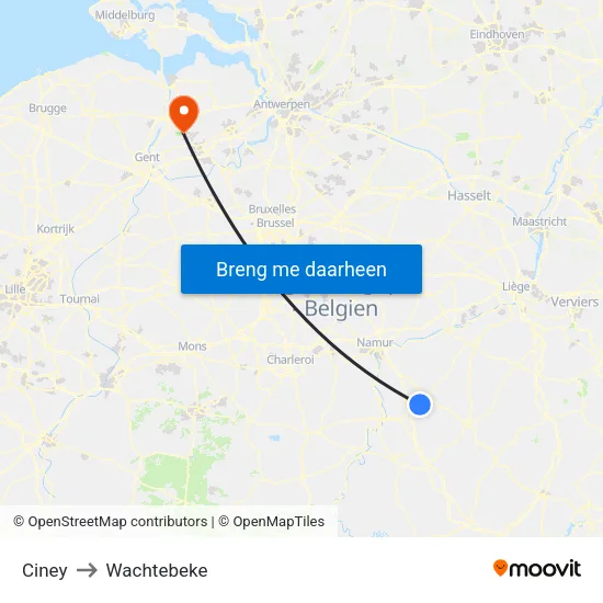 Ciney to Wachtebeke map