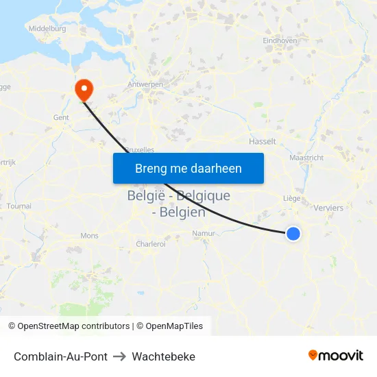 Comblain-Au-Pont to Wachtebeke map