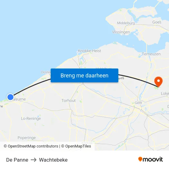 De Panne to Wachtebeke map