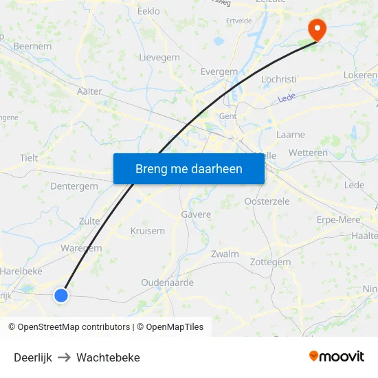 Deerlijk to Wachtebeke map