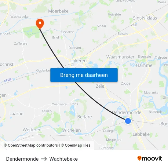 Dendermonde to Wachtebeke map